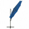 Ampelschirm mit Mast und LED-Leuchten Azurblau 300 cm