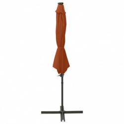 Ampelschirm mit Mast und LED-Leuchten Terracotta-Rot 300 cm