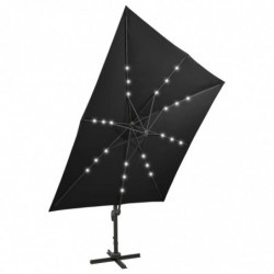 Ampelschirm mit Mast und LED-Leuchten Schwarz 300 cm
