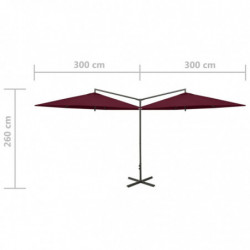 Doppel-Sonnenschirm mit Stahlmast Bordeauxrot 600 cm