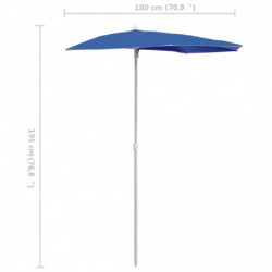 Halb-Sonnenschirm mit Mast 180x90 cm Azurblau