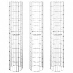 Gabionen-Hochbeete 3 Stk. Rund Verzinkter Stahl Ø30x150 cm