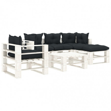 6-tlg. Garten-Lounge-Set Paletten mit Anthrazit-Kissen Holz