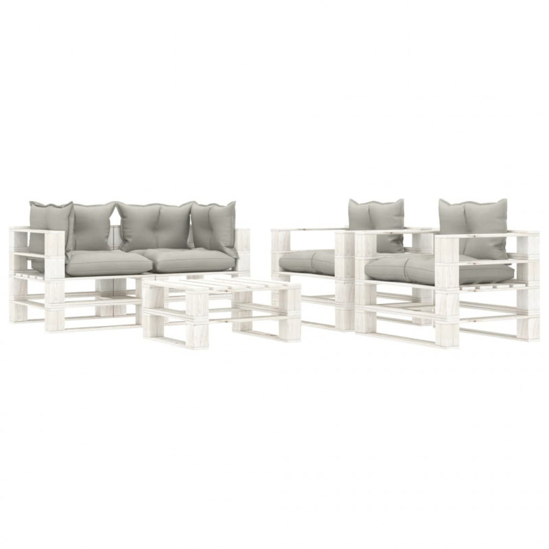 5-tlg. Garten-Lounge-Set Paletten mit Taupe-Kissen Holz