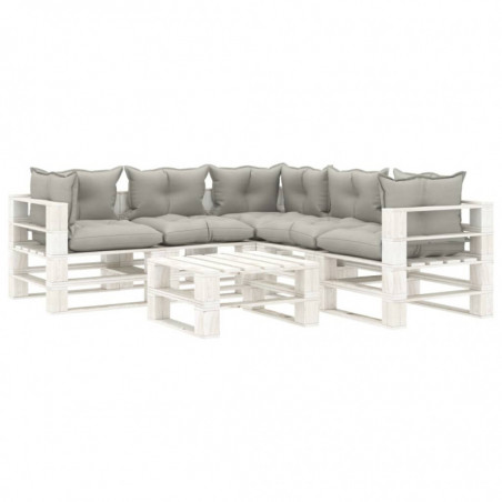 6-tlg. Garten-Lounge-Set Paletten mit Taupe-Kissen Holz