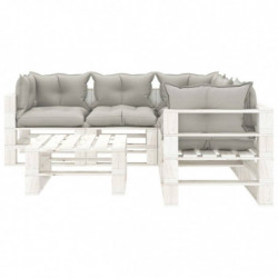 6-tlg. Garten-Lounge-Set Paletten mit Taupe-Kissen Holz