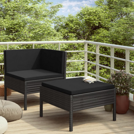 2-tlg. Garten-Lounge-Set Athina mit Auflagen Poly Rattan Schwarz