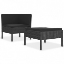 2-tlg. Garten-Lounge-Set Athina mit Auflagen Poly Rattan Schwarz