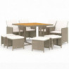 9-tlg. Garten-Essgruppe mit Kissen Poly Rattan Beige