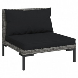 9-tlg. Garten-Lounge-Set mit Kissen Poly Rattan Dunkelgrau