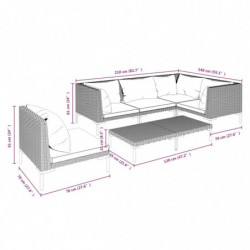 6-tlg. Garten-Lounge-Set mit Auflagen Poly Rattan Dunkelgrau