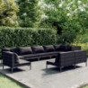 9-tlg. Garten-Lounge-Set mit Kissen Poly Rattan Dunkelgrau