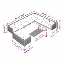 11-tlg. Garten-Lounge-Set mit Auflagen Poly Rattan Dunkelgrau