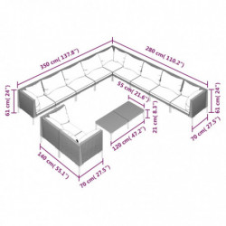 12-tlg. Garten-Lounge-Set mit Auflagen Poly Rattan Dunkelgrau