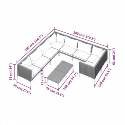 9-tlg. Garten-Lounge-Set mit Auflagen Poly Rattan Dunkelgrau