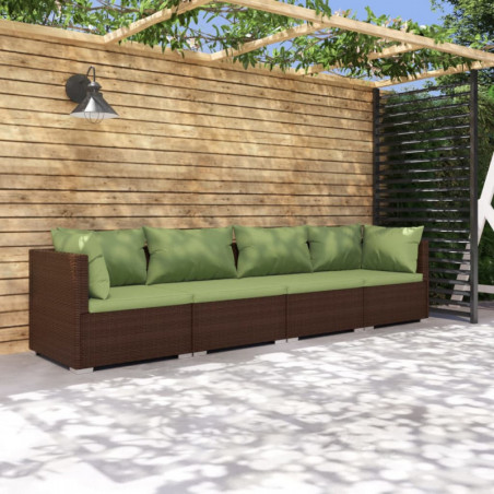 4-tlg. Garten-Lounge-Set mit Kissen Poly Rattan Braun