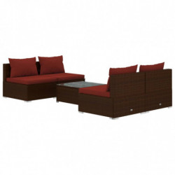 5-tlg. Garten-Lounge-Set mit Kissen Poly Rattan Braun