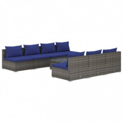 8-tlg. Garten-Lounge-Set mit Kissen Poly Rattan Grau