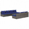 8-tlg. Garten-Lounge-Set mit Kissen Poly Rattan Grau