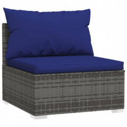 8-tlg. Garten-Lounge-Set mit Kissen Poly Rattan Grau