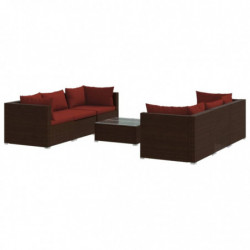 7-tlg. Garten-Lounge-Set mit Kissen Poly Rattan Braun