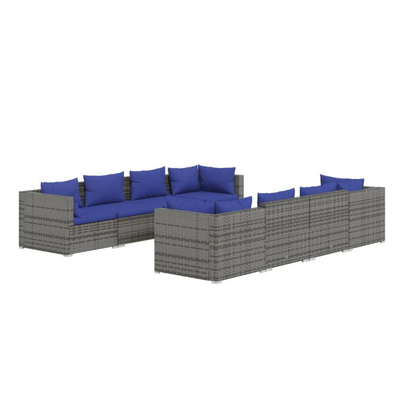 9-tlg. Garten-Lounge-Set mit Kissen Poly Rattan Grau