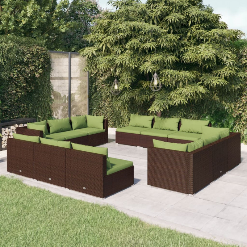 12-tlg. Garten-Lounge-Set mit Kissen Poly Rattan Braun