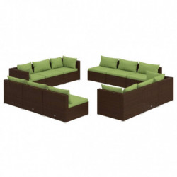 12-tlg. Garten-Lounge-Set mit Kissen Poly Rattan Braun