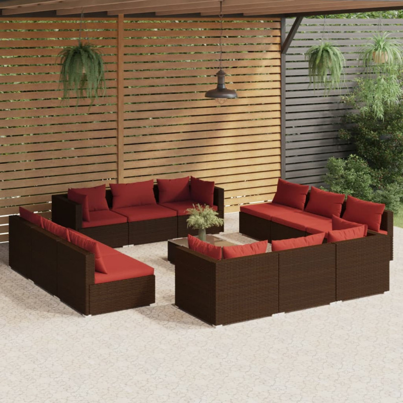 13-tlg. Garten-Lounge-Set mit Kissen Poly Rattan Braun