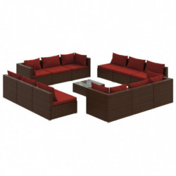 13-tlg. Garten-Lounge-Set mit Kissen Poly Rattan Braun