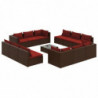 13-tlg. Garten-Lounge-Set mit Kissen Poly Rattan Braun