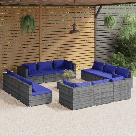 13-tlg. Garten-Lounge-Set mit Kissen Poly Rattan Grau