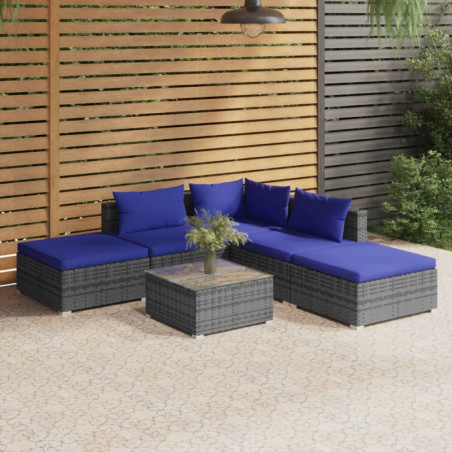 6-tlg. Garten-Lounge-Set mit Kissen Poly Rattan Grau