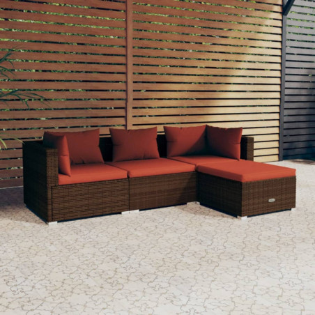 4-tlg. Garten-Lounge-Set mit Kissen Poly Rattan Braun