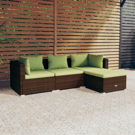 4-tlg. Garten-Lounge-Set mit Kissen Poly Rattan Braun