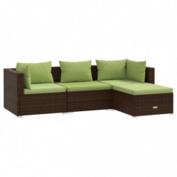 4-tlg. Garten-Lounge-Set mit Kissen Poly Rattan Braun