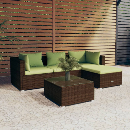 5-tlg. Garten-Lounge-Set mit Kissen Poly Rattan Braun