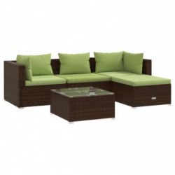 5-tlg. Garten-Lounge-Set mit Kissen Poly Rattan Braun