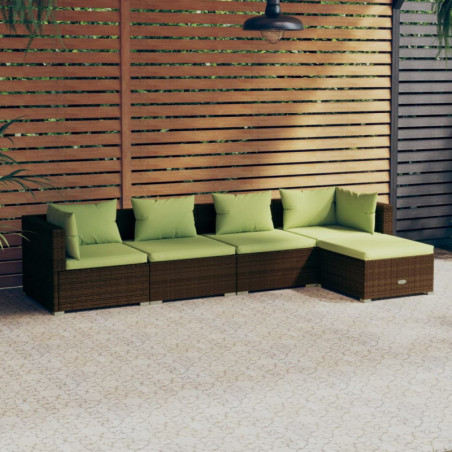 5-tlg. Garten-Lounge-Set mit Kissen Poly Rattan Braun