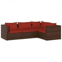 4-tlg. Garten-Lounge-Set mit Kissen Poly Rattan Braun