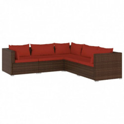 5-tlg. Garten-Lounge-Set mit Kissen Poly Rattan Braun