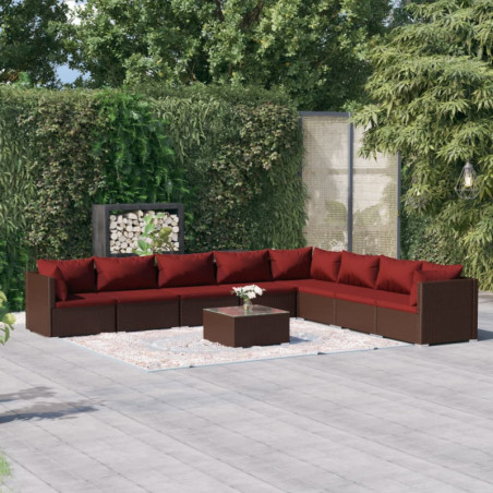 9-tlg. Garten-Lounge-Set mit Kissen Poly Rattan Braun