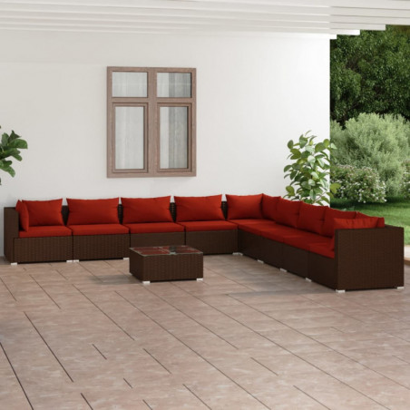 10-tlg. Garten-Lounge-Set mit Kissen Poly Rattan Braun