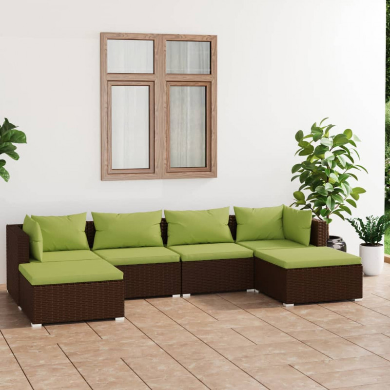 6-tlg. Garten-Lounge-Set mit Kissen Poly Rattan Braun