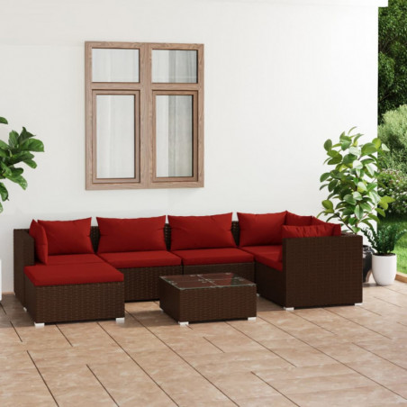 7-tlg. Garten-Lounge-Set mit Kissen Poly Rattan Braun