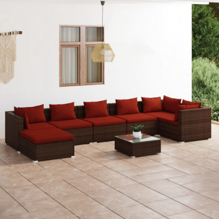 8-tlg. Garten-Lounge-Set mit Kissen Poly Rattan Braun