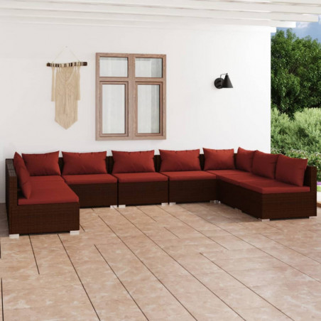 9-tlg. Garten-Lounge-Set mit Kissen Poly Rattan Braun