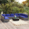 10-tlg. Garten-Lounge-Set mit Kissen Poly Rattan Grau