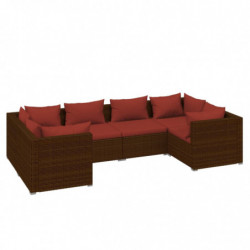 6-tlg. Garten-Lounge-Set mit Kissen Poly Rattan Braun