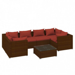 7-tlg. Garten-Lounge-Set mit Kissen Poly Rattan Braun